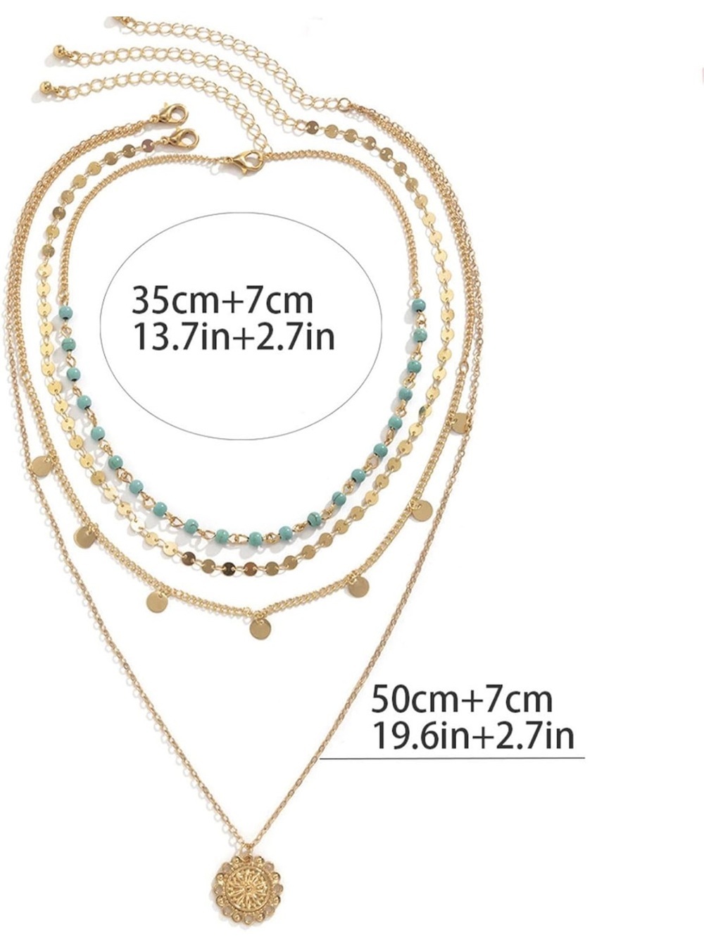 Anthropologie Gold Layered Coin Necklace with Turquoise Beads - Picture 6 of 6